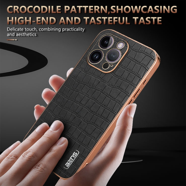 For iPhone 14 Pro Max AZNS Electroplated Frame Crocodile Texture Full Coverage Phone Case