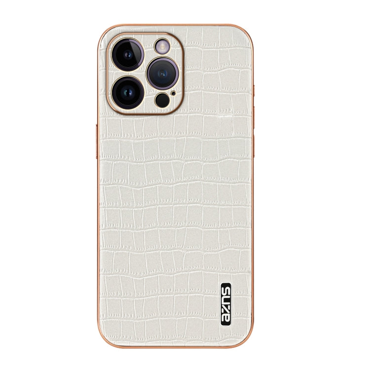 For iPhone 14 Pro Max AZNS Electroplated Frame Crocodile Texture Full Coverage Phone Case