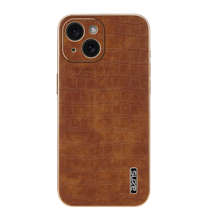 For iPhone 15 AZNS Electroplated Frame Crocodile Texture Full Coverage Phone Case