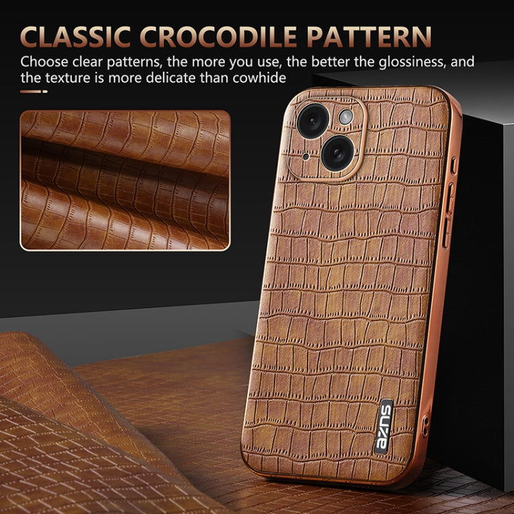 For iPhone 15 AZNS Electroplated Frame Crocodile Texture Full Coverage Phone Case