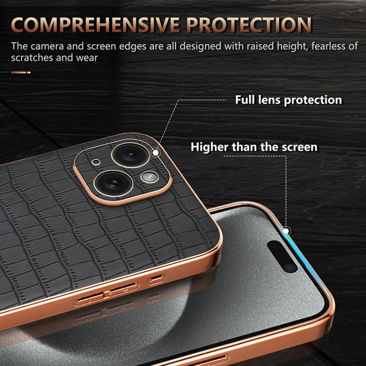 For iPhone 15 AZNS Electroplated Frame Crocodile Texture Full Coverage Phone Case