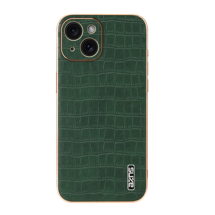 For iPhone 15 Plus AZNS Electroplated Frame Crocodile Texture Full Coverage Phone Case