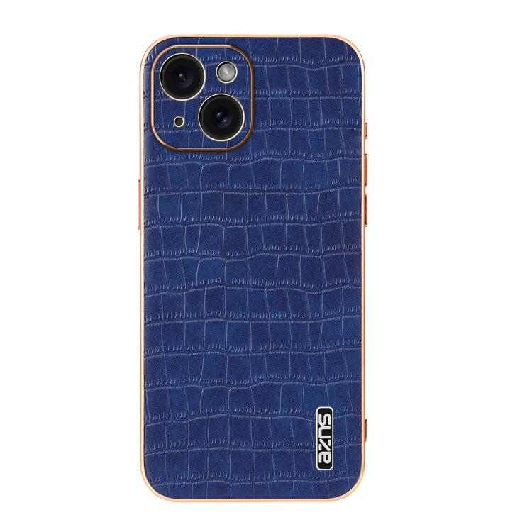 For iPhone 15 Plus AZNS Electroplated Frame Crocodile Texture Full Coverage Phone Case