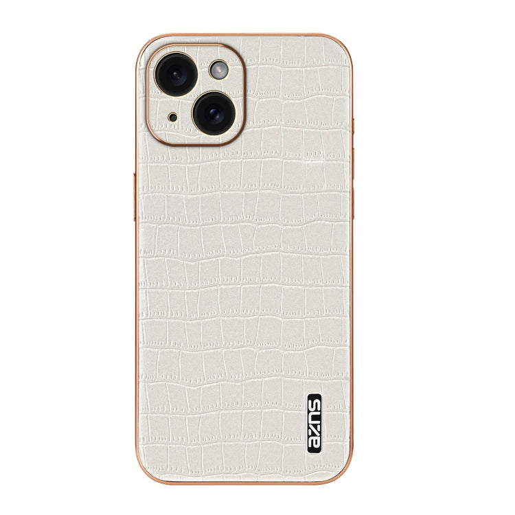 For iPhone 15 Plus AZNS Electroplated Frame Crocodile Texture Full Coverage Phone Case