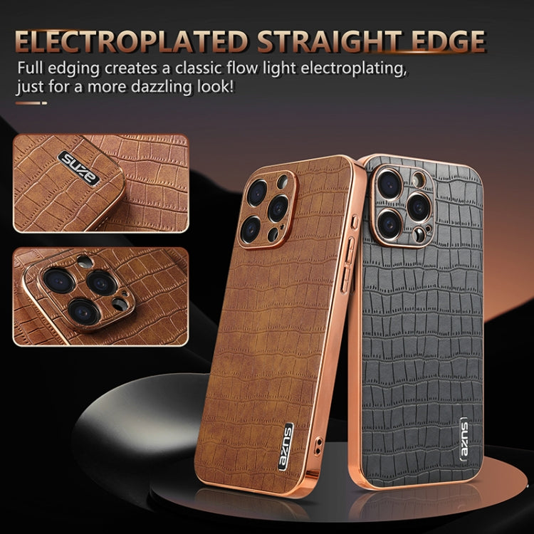 For iPhone 15 Pro AZNS Electroplated Frame Crocodile Texture Full Coverage Phone Case