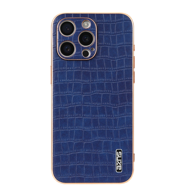 For iPhone 15 Pro AZNS Electroplated Frame Crocodile Texture Full Coverage Phone Case