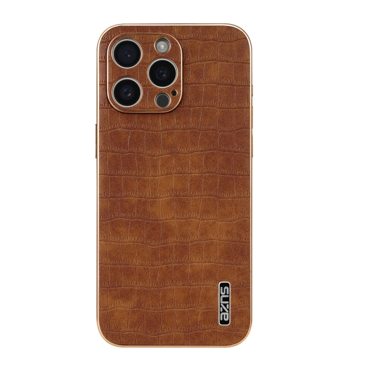 For iPhone 15 Pro Max AZNS Electroplated Frame Crocodile Texture Full Coverage Phone Case