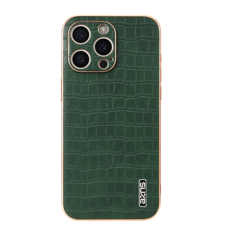 For iPhone 15 Pro Max AZNS Electroplated Frame Crocodile Texture Full Coverage Phone Case