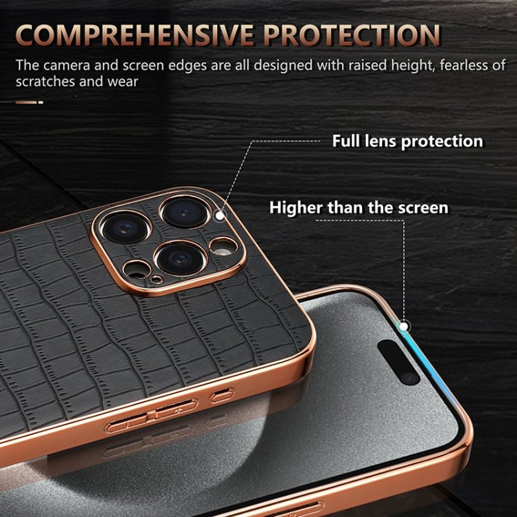 For iPhone 16 Pro Max AZNS Electroplated Frame Crocodile Texture Full Coverage Phone Case