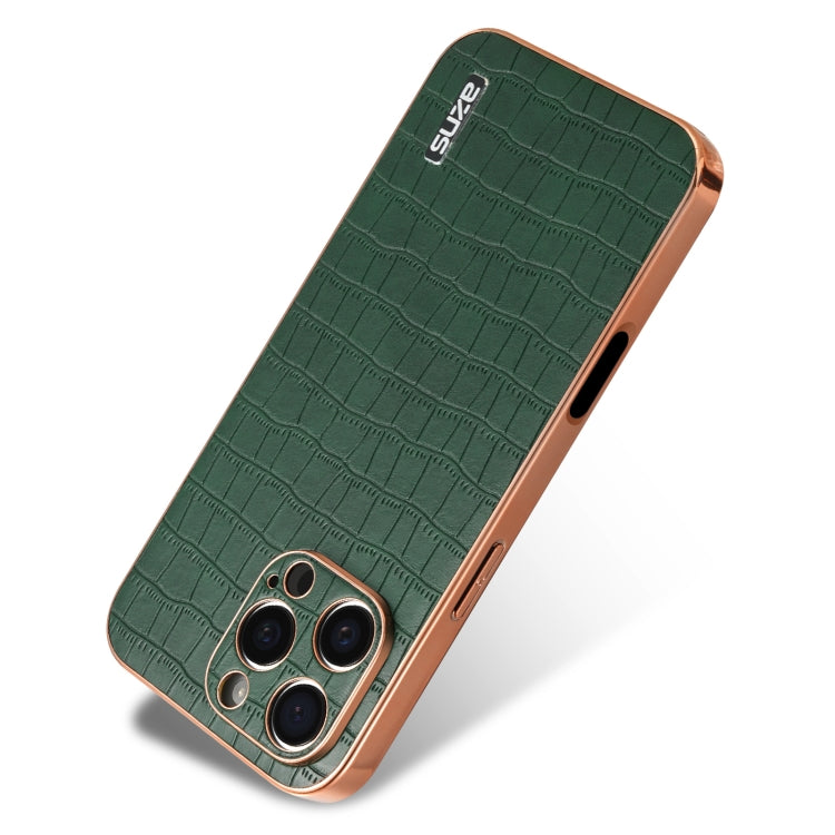 For iPhone 16 Pro Max AZNS Electroplated Frame Crocodile Texture Full Coverage Phone Case
