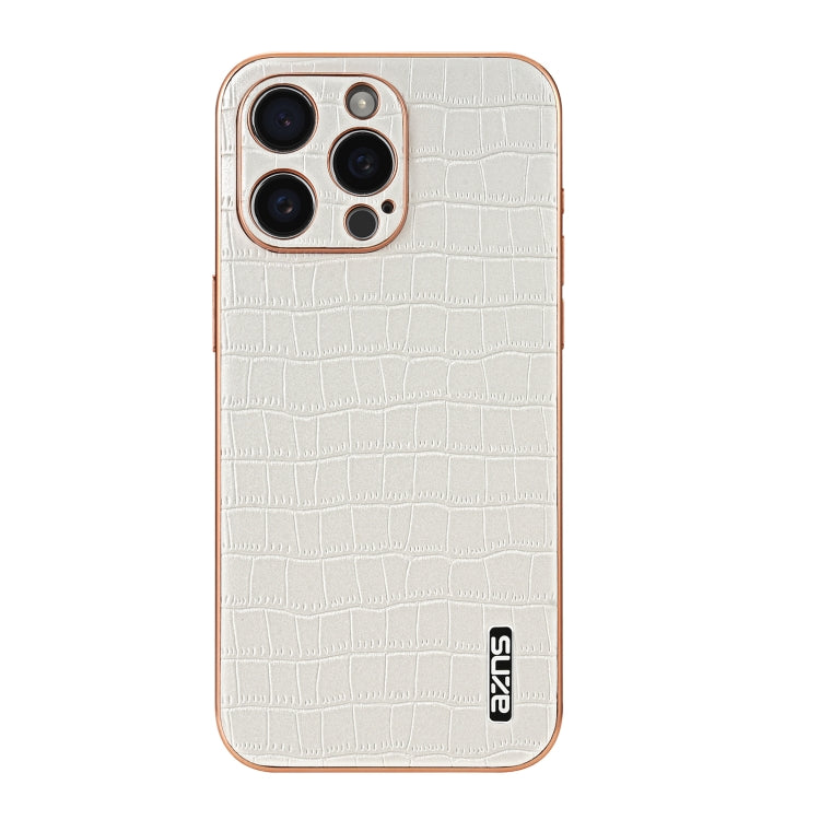 For iPhone 16 Pro Max AZNS Electroplated Frame Crocodile Texture Full Coverage Phone Case