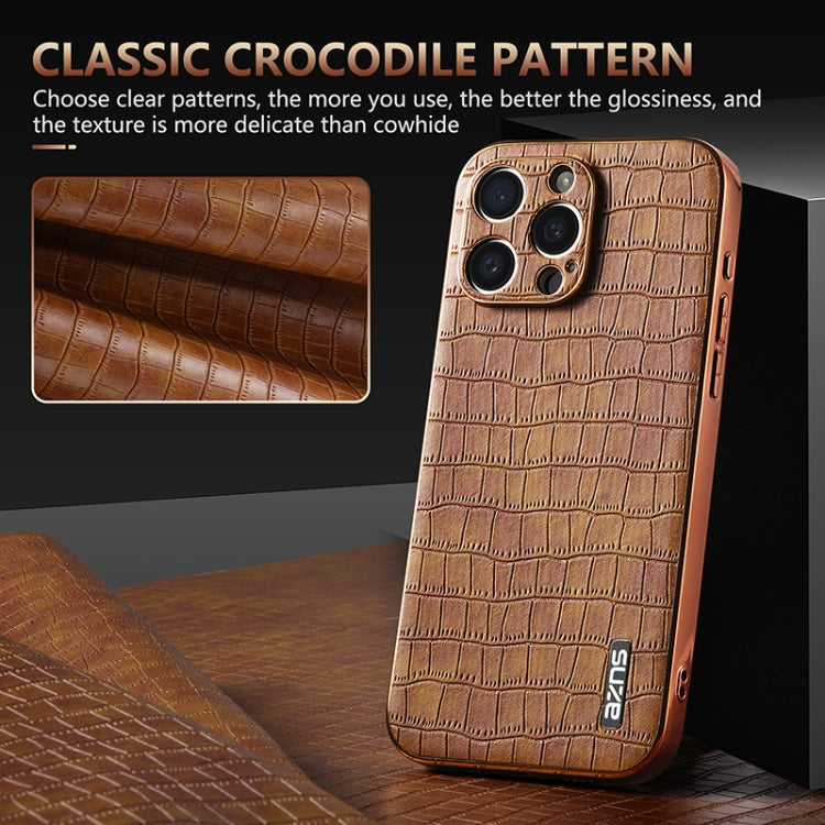 For iPhone 16 Pro Max AZNS Electroplated Frame Crocodile Texture Full Coverage Phone Case