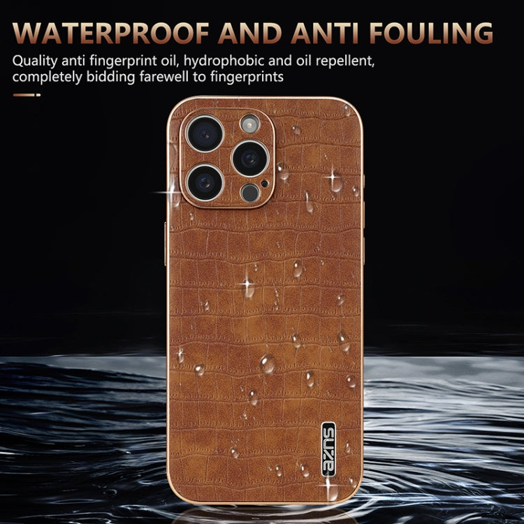For iPhone 16 Pro Max AZNS Electroplated Frame Crocodile Texture Full Coverage Phone Case