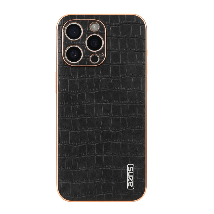 For iPhone 16 Pro AZNS Electroplated Frame Crocodile Texture Full Coverage Phone Case