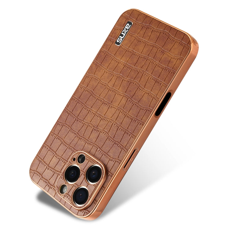 For iPhone 16 Pro AZNS Electroplated Frame Crocodile Texture Full Coverage Phone Case