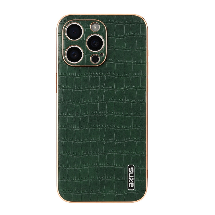 For iPhone 16 Pro AZNS Electroplated Frame Crocodile Texture Full Coverage Phone Case