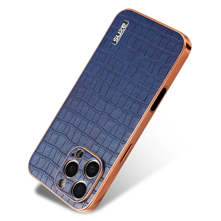 For iPhone 16 Pro AZNS Electroplated Frame Crocodile Texture Full Coverage Phone Case