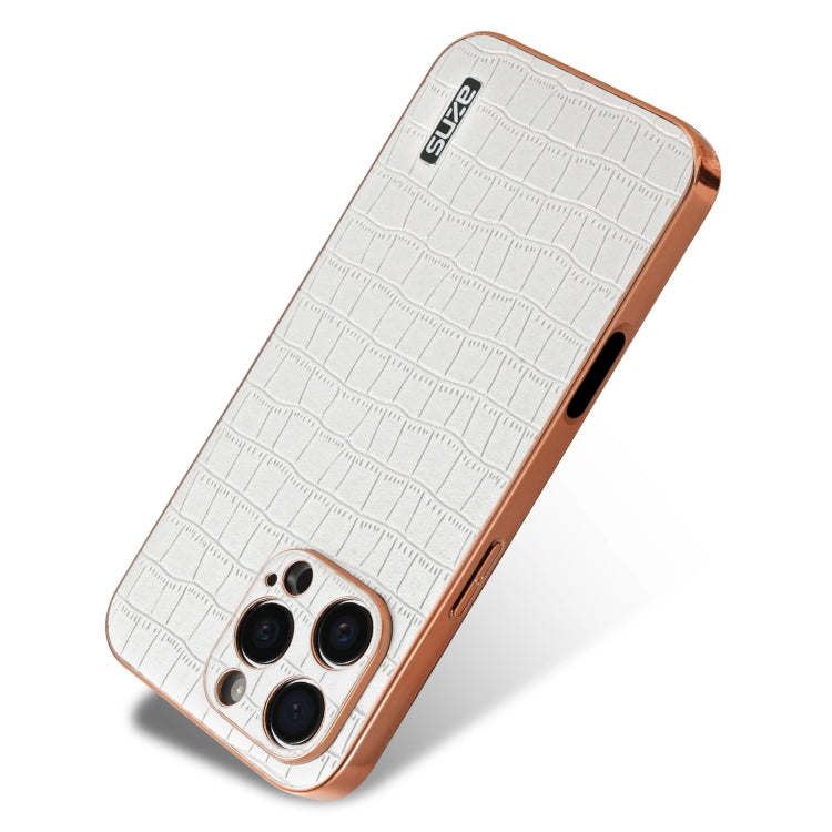 For iPhone 16 Pro AZNS Electroplated Frame Crocodile Texture Full Coverage Phone Case