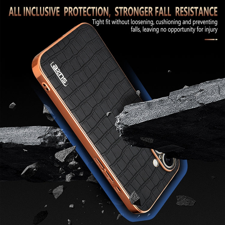 For iPhone 16 Plus AZNS Electroplated Frame Crocodile Texture Full Coverage Phone Case