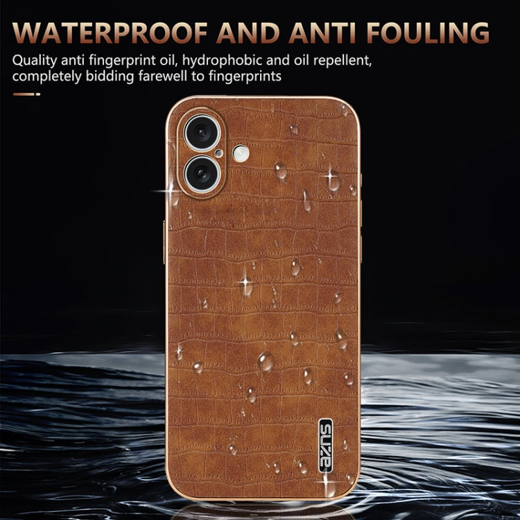 For iPhone 16 Plus AZNS Electroplated Frame Crocodile Texture Full Coverage Phone Case