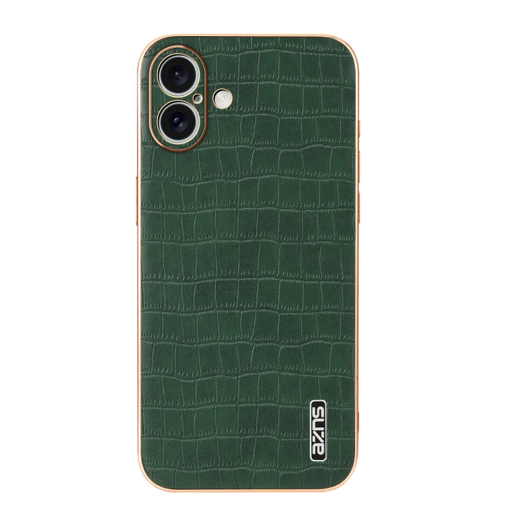 For iPhone 16 Plus AZNS Electroplated Frame Crocodile Texture Full Coverage Phone Case
