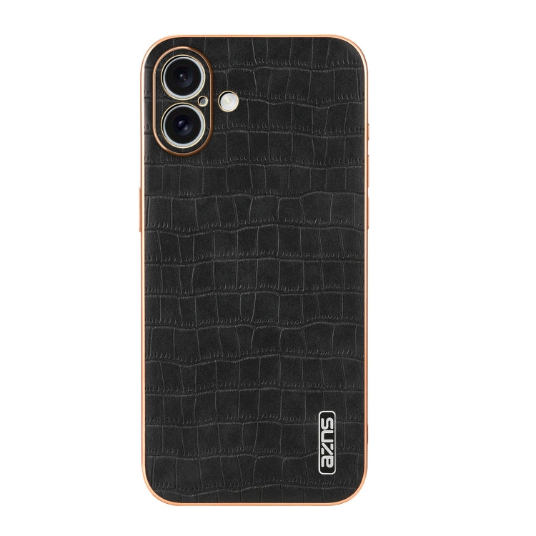 For iPhone 16 AZNS Electroplated Frame Crocodile Texture Full Coverage Phone Case