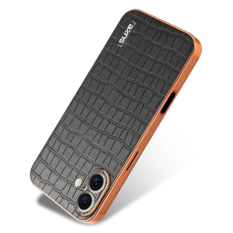 For iPhone 16 AZNS Electroplated Frame Crocodile Texture Full Coverage Phone Case