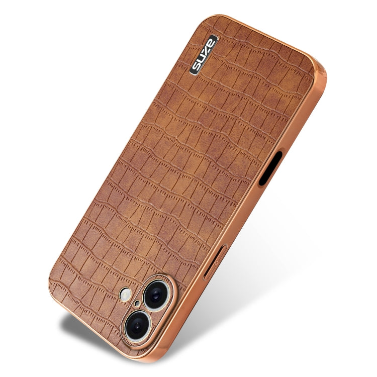 For iPhone 16 AZNS Electroplated Frame Crocodile Texture Full Coverage Phone Case