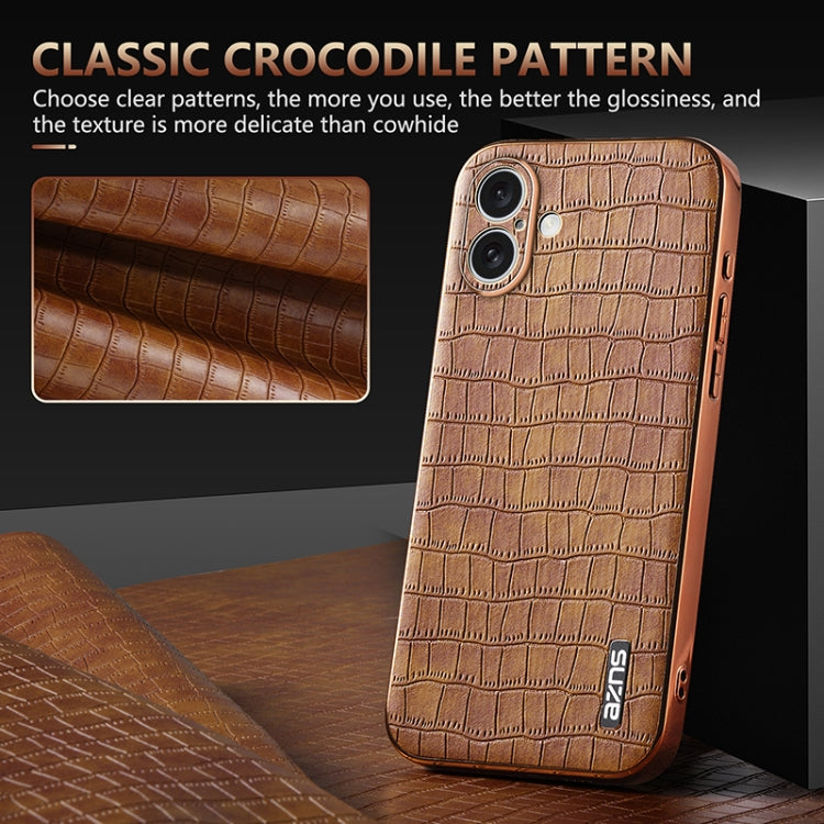 For iPhone 16 AZNS Electroplated Frame Crocodile Texture Full Coverage Phone Case