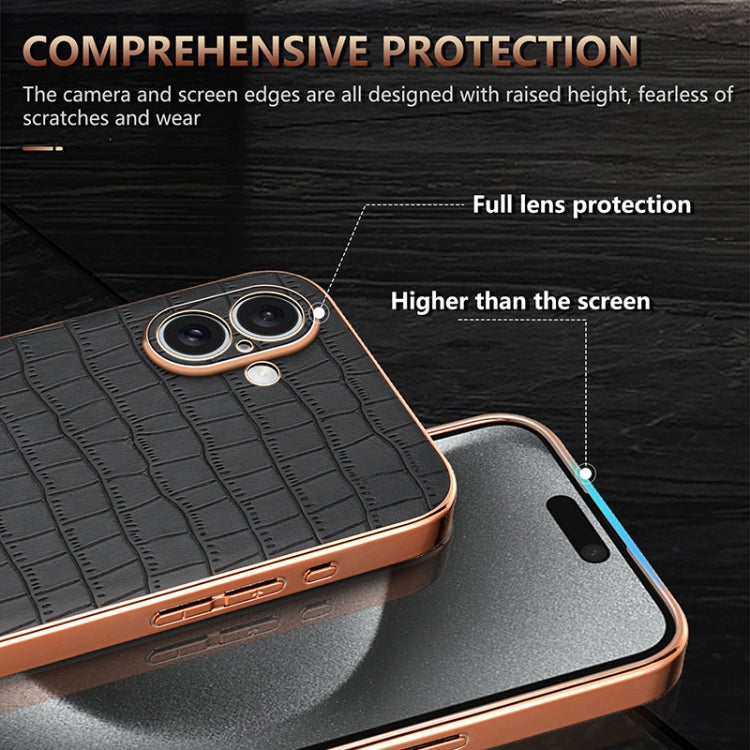 For iPhone 16 AZNS Electroplated Frame Crocodile Texture Full Coverage Phone Case