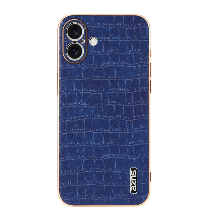 For iPhone 16 AZNS Electroplated Frame Crocodile Texture Full Coverage Phone Case