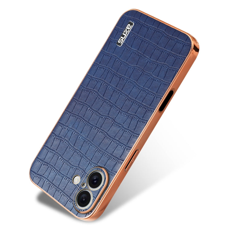 For iPhone 16 AZNS Electroplated Frame Crocodile Texture Full Coverage Phone Case