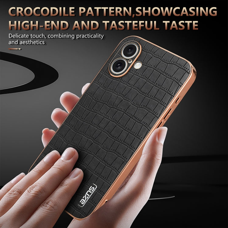 For iPhone 16 AZNS Electroplated Frame Crocodile Texture Full Coverage Phone Case