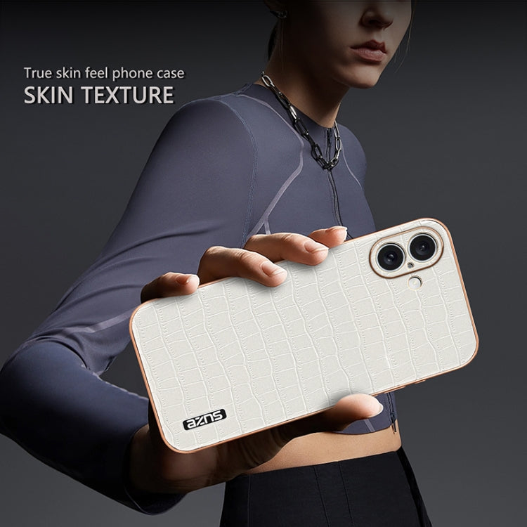 For iPhone 16 AZNS Electroplated Frame Crocodile Texture Full Coverage Phone Case