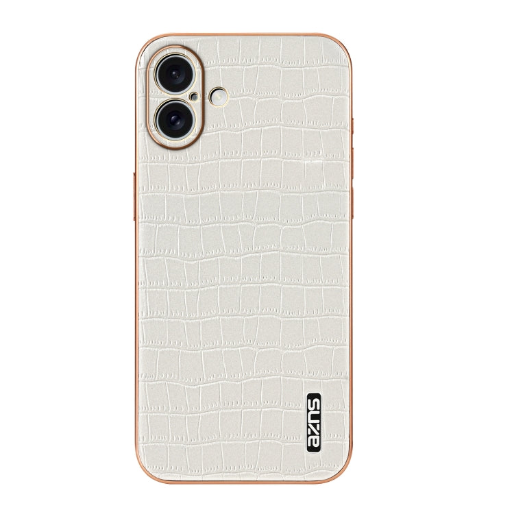 For iPhone 16 AZNS Electroplated Frame Crocodile Texture Full Coverage Phone Case