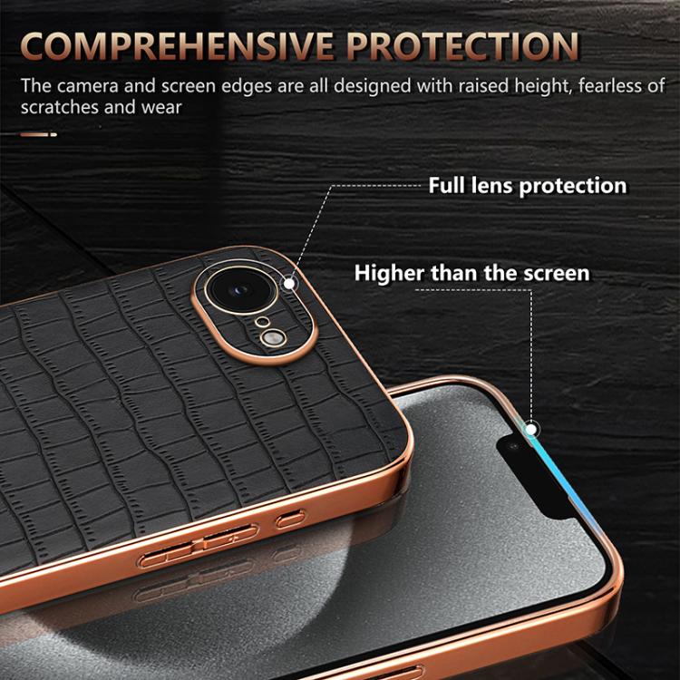 For iPhone 17e / 16e AZNS Electroplated Frame Crocodile Texture Full Coverage Phone Case