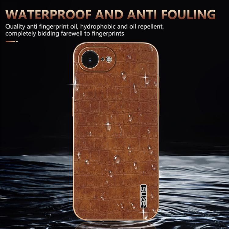 For iPhone 17e / 16e AZNS Electroplated Frame Crocodile Texture Full Coverage Phone Case
