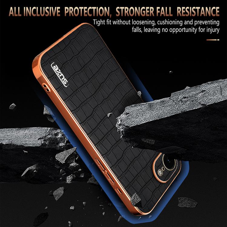 For iPhone 17e / 16e AZNS Electroplated Frame Crocodile Texture Full Coverage Phone Case