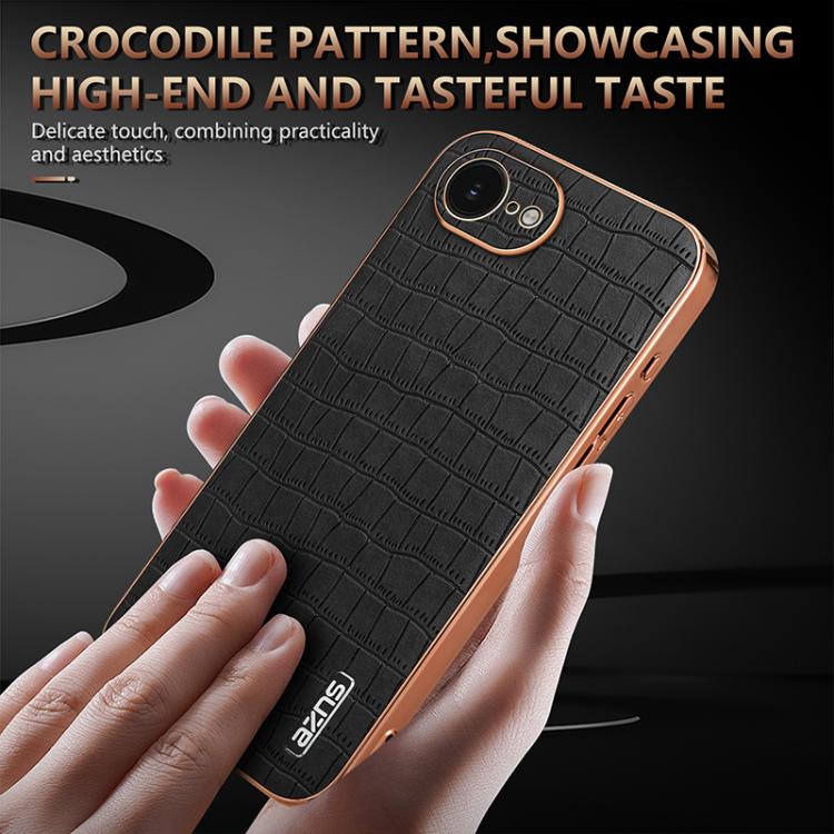 For iPhone 17e / 16e AZNS Electroplated Frame Crocodile Texture Full Coverage Phone Case