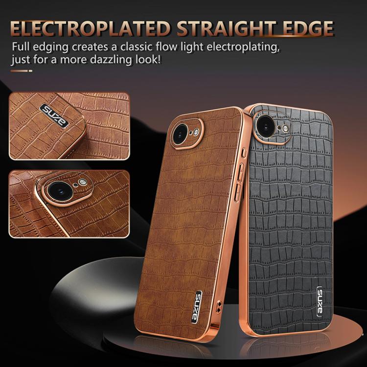 For iPhone 17e / 16e AZNS Electroplated Frame Crocodile Texture Full Coverage Phone Case
