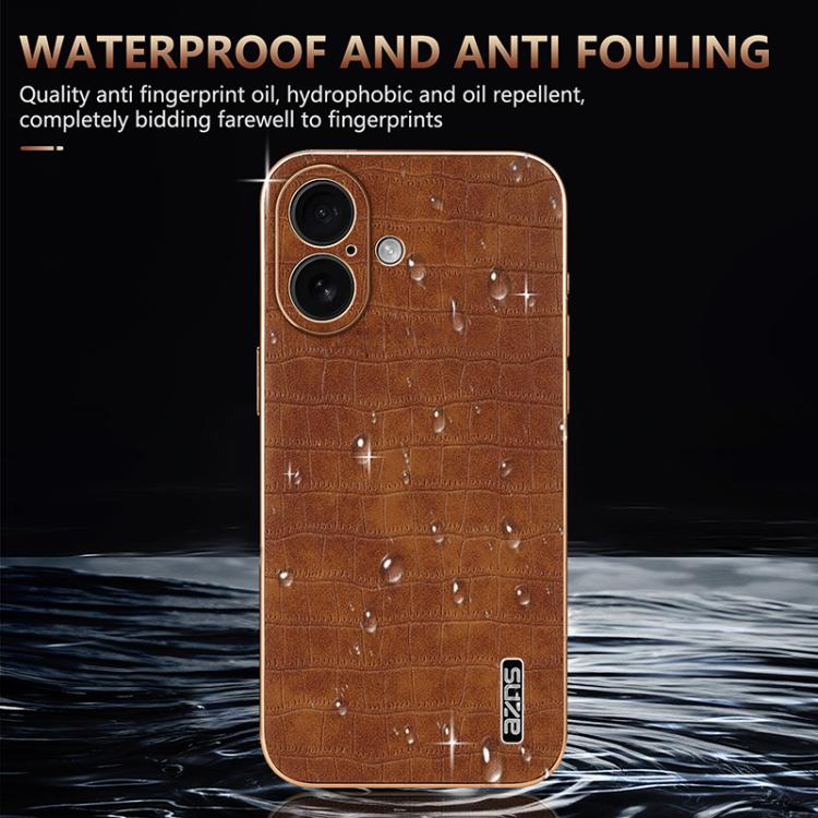 For iPhone 17 AZNS Electroplated Frame Crocodile Texture Full Coverage Phone Case