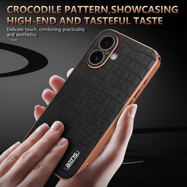 For iPhone 17 AZNS Electroplated Frame Crocodile Texture Full Coverage Phone Case