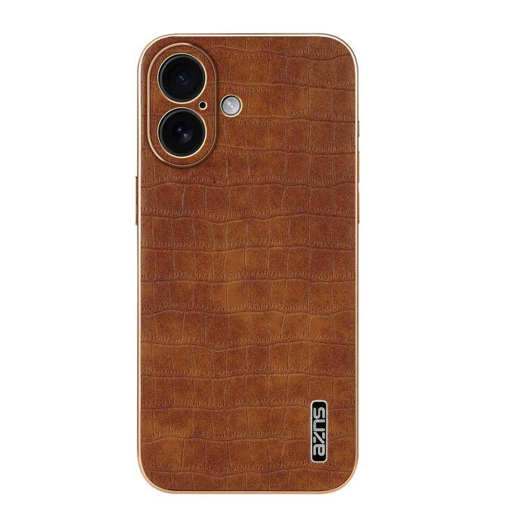 For iPhone 17 AZNS Electroplated Frame Crocodile Texture Full Coverage Phone Case