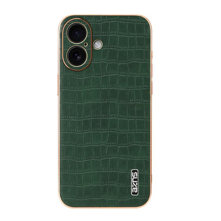For iPhone 17 AZNS Electroplated Frame Crocodile Texture Full Coverage Phone Case
