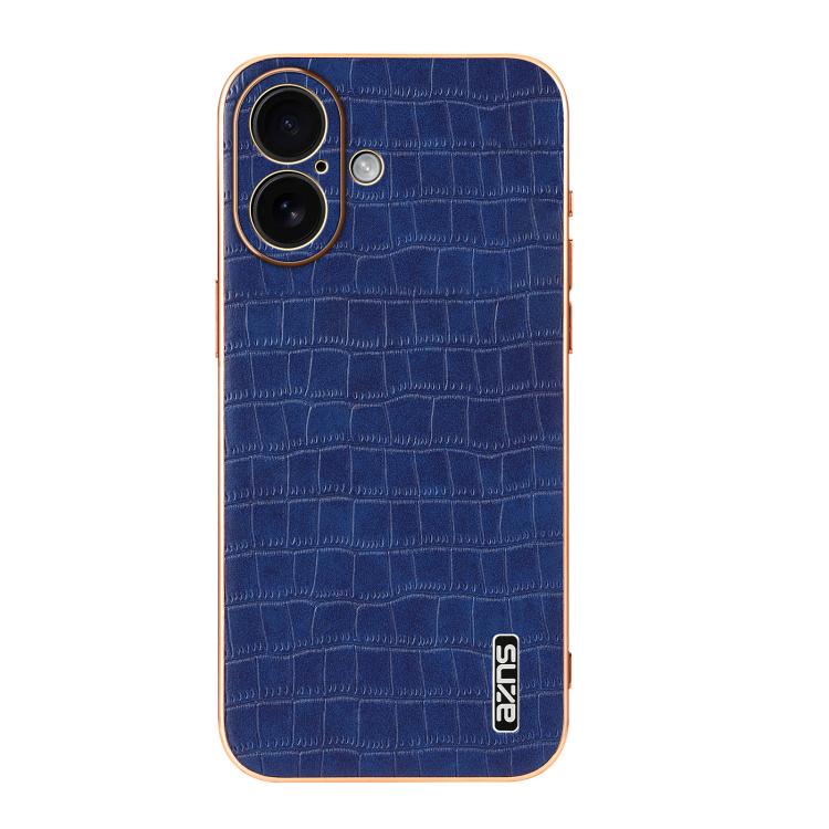 For iPhone 17 AZNS Electroplated Frame Crocodile Texture Full Coverage Phone Case