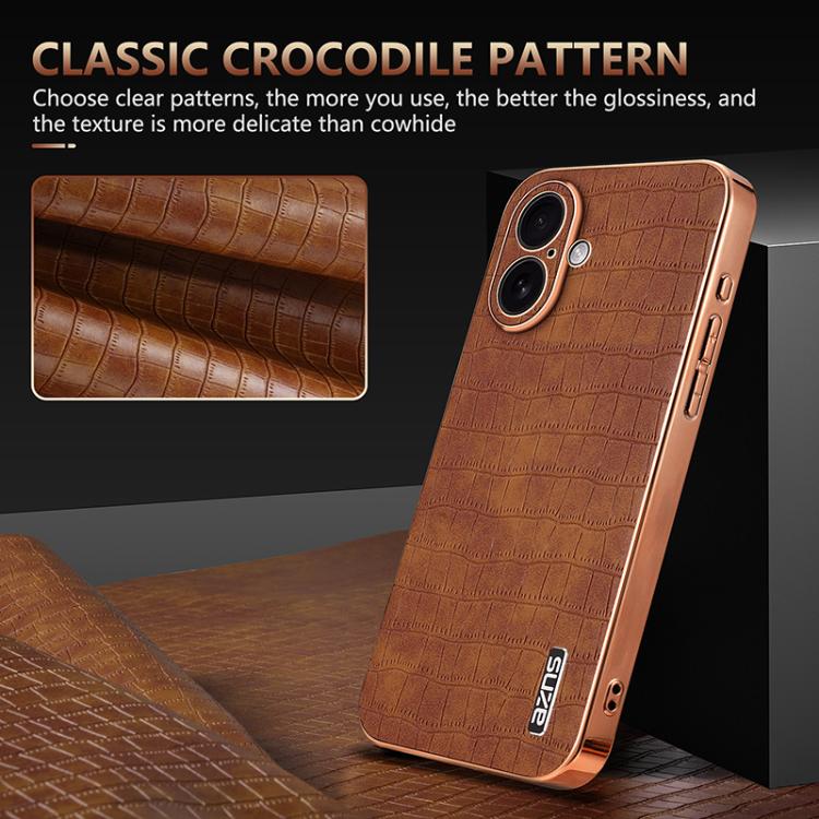 For iPhone 17 AZNS Electroplated Frame Crocodile Texture Full Coverage Phone Case