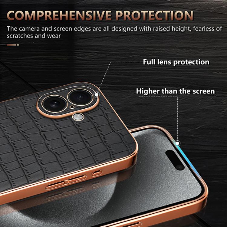 For iPhone 17 AZNS Electroplated Frame Crocodile Texture Full Coverage Phone Case