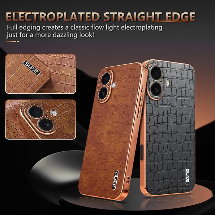 For iPhone 17 AZNS Electroplated Frame Crocodile Texture Full Coverage Phone Case