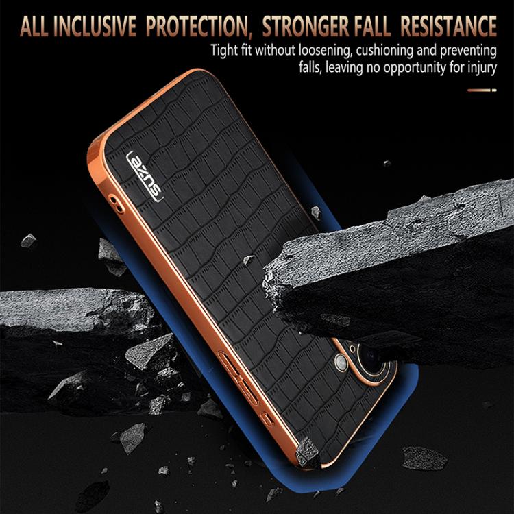 For iPhone 17 AZNS Electroplated Frame Crocodile Texture Full Coverage Phone Case