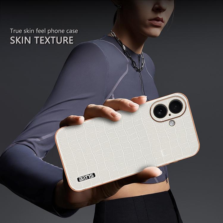 For iPhone 17 AZNS Electroplated Frame Crocodile Texture Full Coverage Phone Case